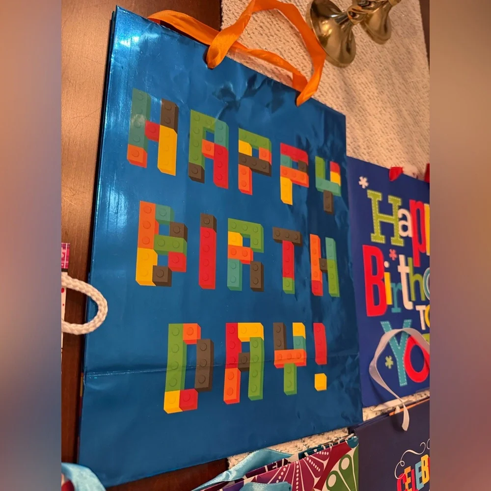 Set of 7 Colorful Birthday Gift Bags Set assorted colors, designs and sizes
